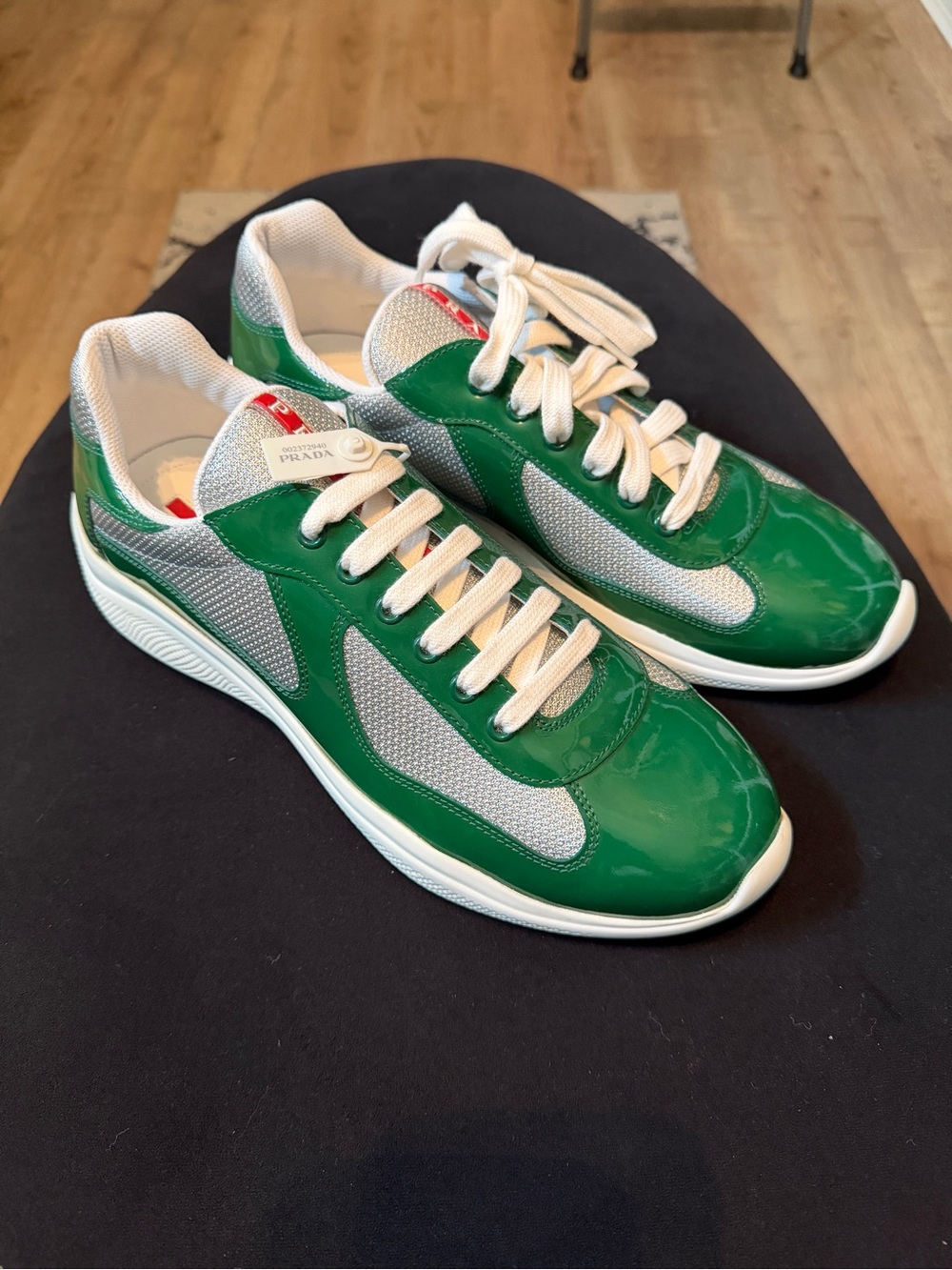 Prada Green Patent Leather & White Mesh Men’s Sneakers